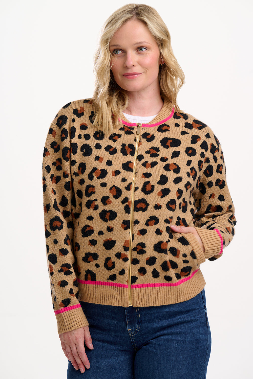 Sugarhill Solana Knitted Bomber in Natural Leopard