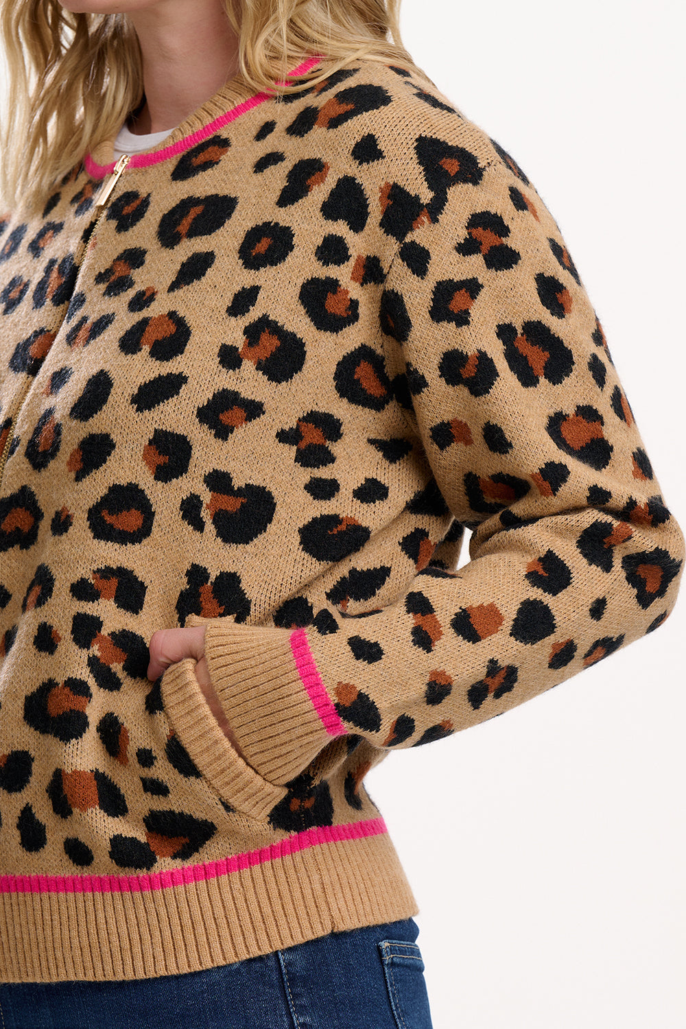 Sugarhill Solana Knitted Bomber in Natural Leopard