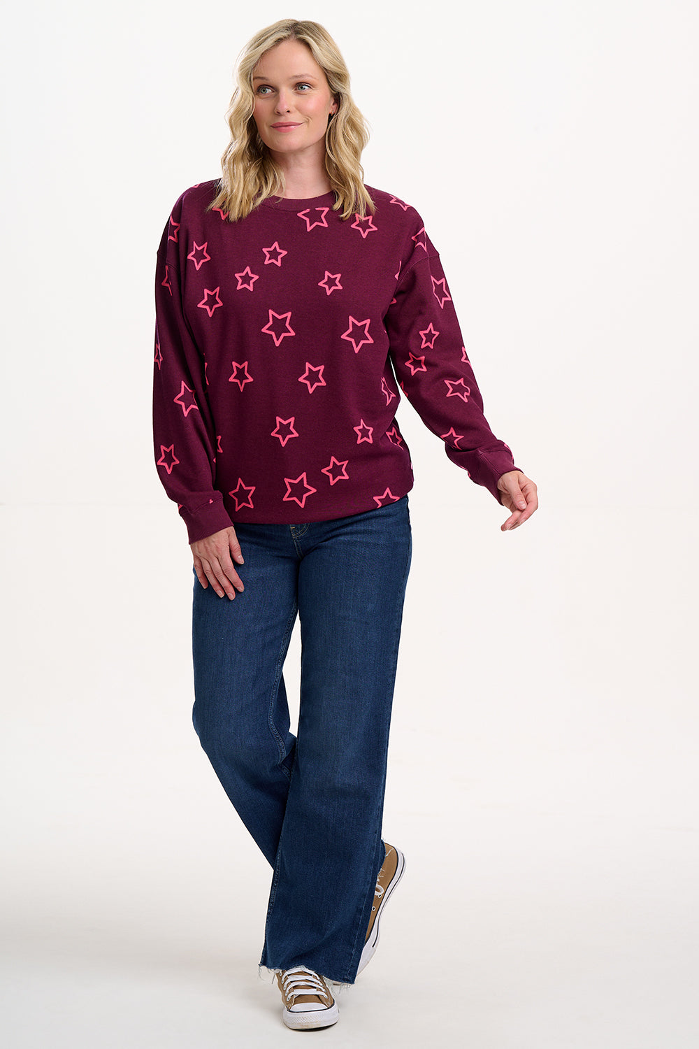 Sugarhill Relaxed Eadie Sweatshirt in Burgundy Stars