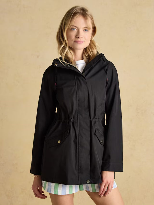Joules Portwell Black Waterproof Raincoat With Hood