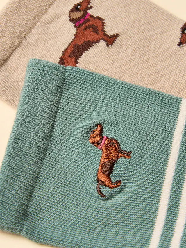 Joules Everyday Khaki/Cream 2 Pack Socks