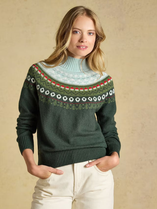 Joules Green Landscape Pattern Cotton Blend Knitted Jumper