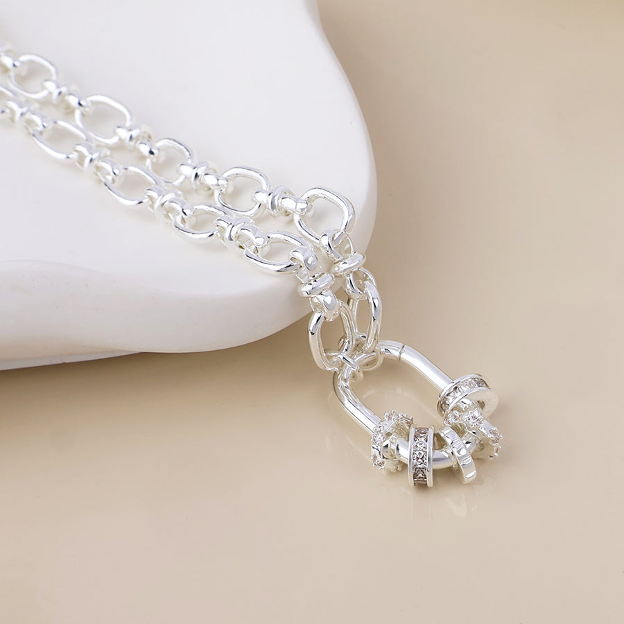 POM Chroma silver plated link necklace with mixed crystal rings