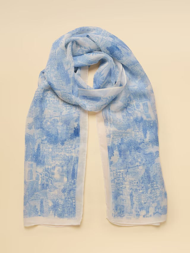 Joules Abberton Blue Ecru Toile De Jouy Printed Scarf