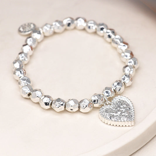Pom Chunky Bead Bracelet With Heart Charm