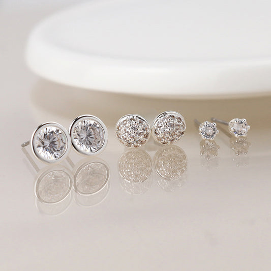 Pom Silver Plated Triple Pack Round Crystal Stud Set