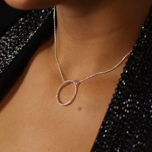 Pom Silver Plated Pave Crystal Simple Hoop Necklace