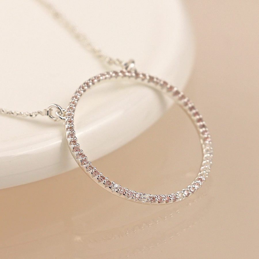Pom Silver Plated Pave Crystal Simple Hoop Necklace