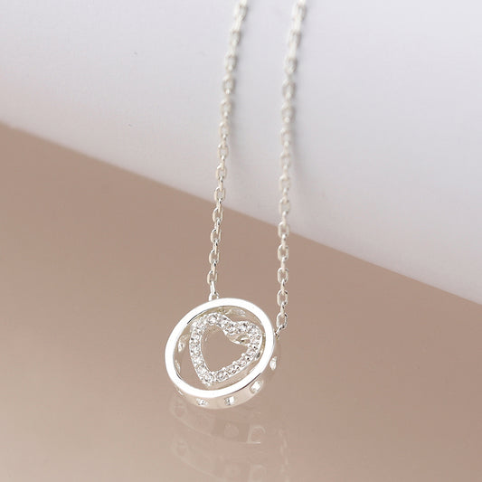 Pom Silver Plated Pave Crystal Heart In Hoop Slider Necklace