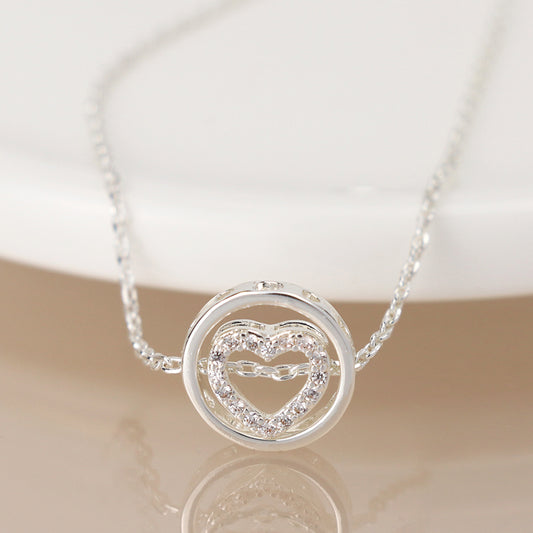 Pom Silver Plated Pave Crystal Heart in Hoop Slider Bracelet