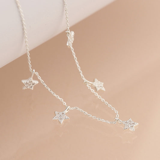 Pom Silver Plated Pave Crystal Star Charm Necklace