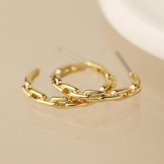 Pom Faux Gold Plated Link C Post Earrings