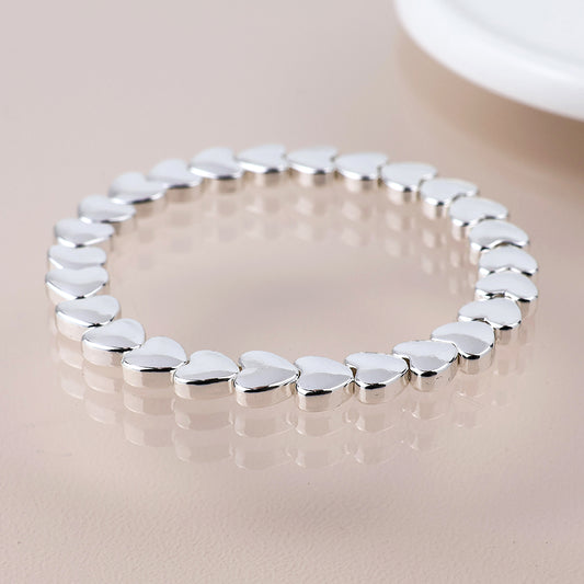 Pom Silver Silver Plated Smooth Hearts Beaded Stretch Bracelet