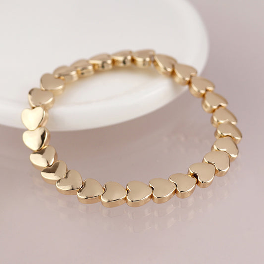 Pom Faux Gold Plated Smooth Hearts Beaded Stretch Bracelet