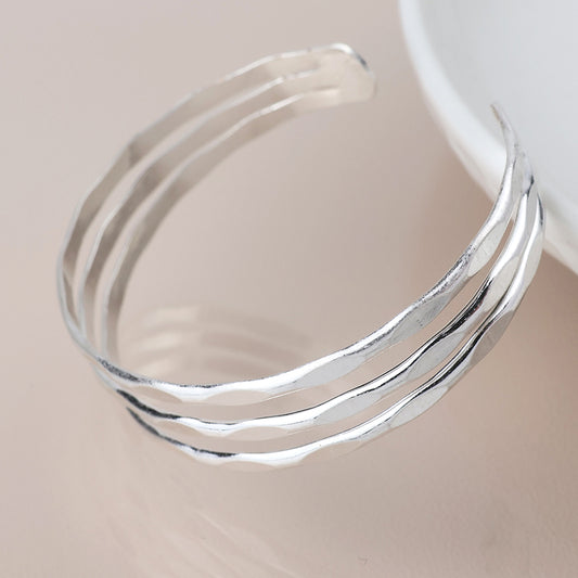 Pom Worn Silver 3 Layer Open bangle