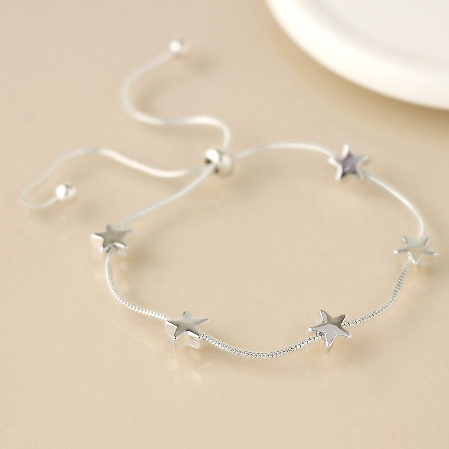 Pom Silver Plated Stars Adjustable Snake Chain Bracelet