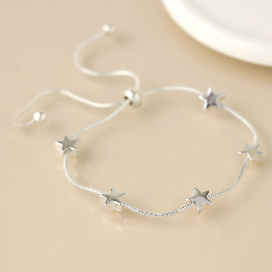 Pom Silver Plated Stars Adjustable Snake Chain Bracelet