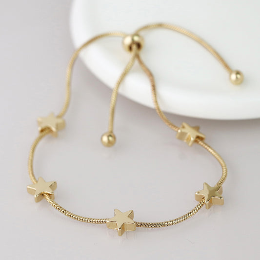 Pom Faux Gold Stars Adjustable Snake Chain Bracelet