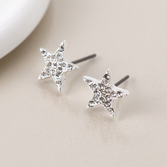 Pom Silver Plated Pave Crystal Star Studs