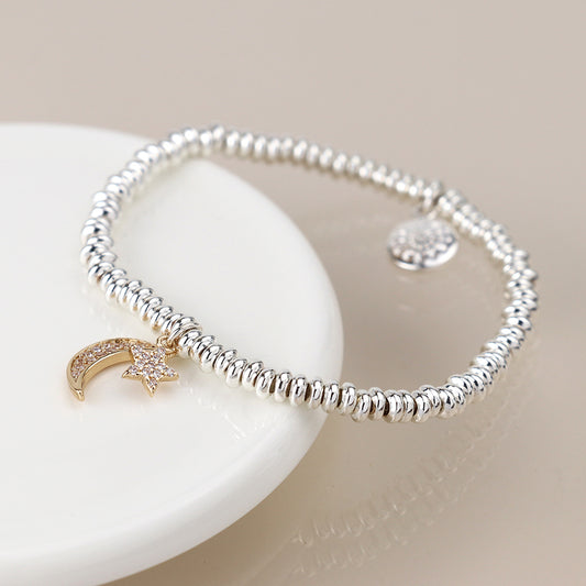 Pom Beaded Bracelet With Moon And Star