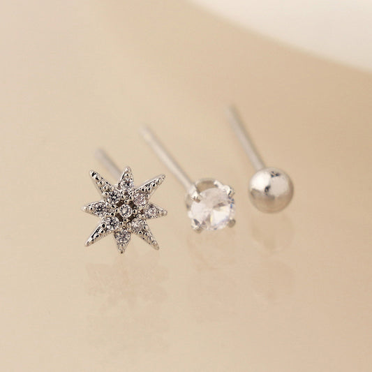 Pom Silver Plated Star, Crystal And Simple Round Set