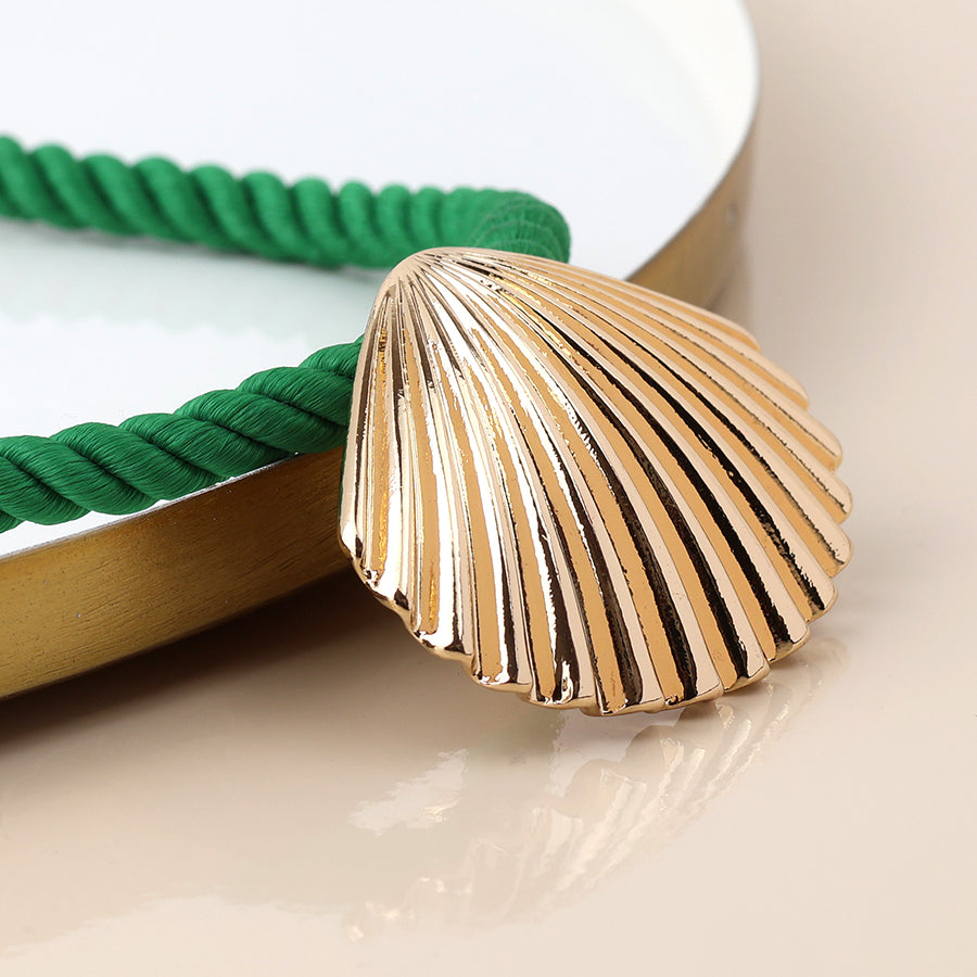 POM Golden Green Cord Clam Shell Necklace