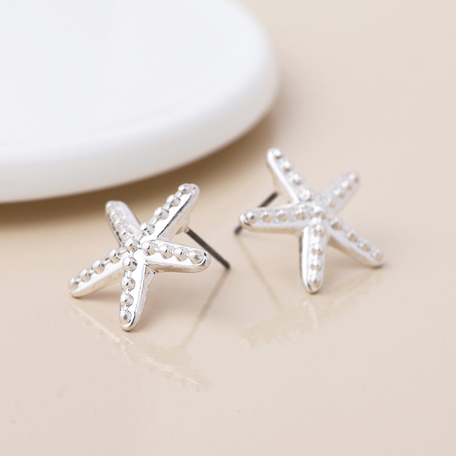 POM Silver Plated Single Starfish Stud Earrings