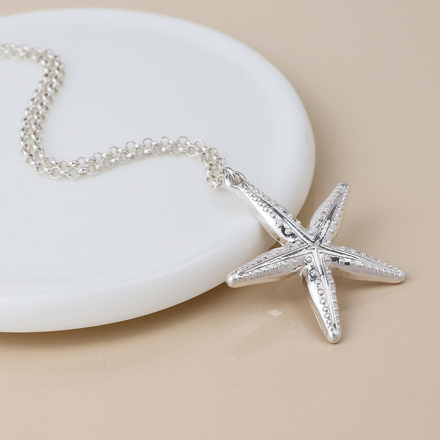 POM Silver Plated Single Starfish Necklace