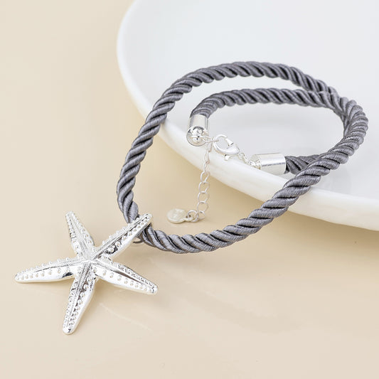 POM Silver Plated Grey Cord Starfish Necklace