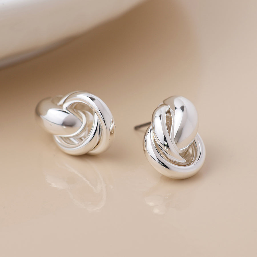POM Silver Plated Polished Knot Earring Studs