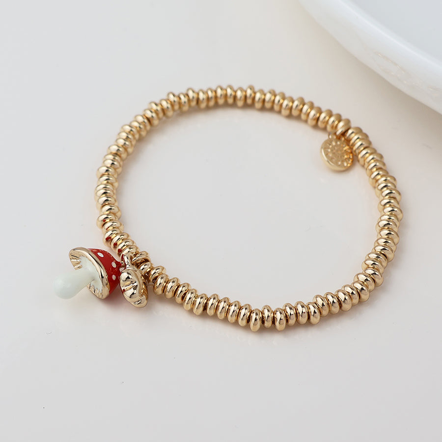 POM Golden Flower and Toadstool Charm Stretch Bracelet