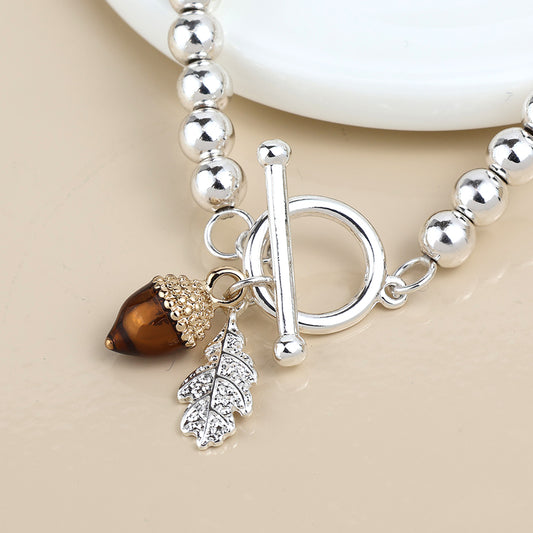 POM Silver Plated Bead, Oak Leaf and Acorn Charm Bracelet