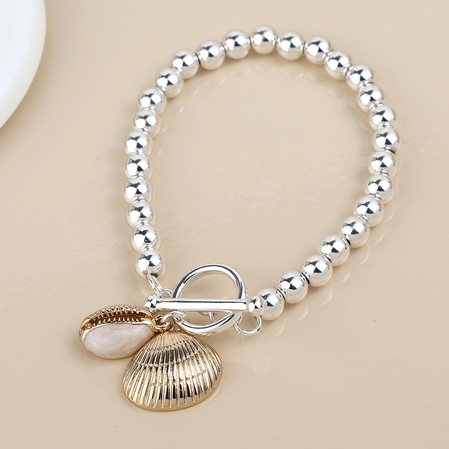 POM Silver Plated Bead, Clam Shell and Cowrie Charm Bracelet