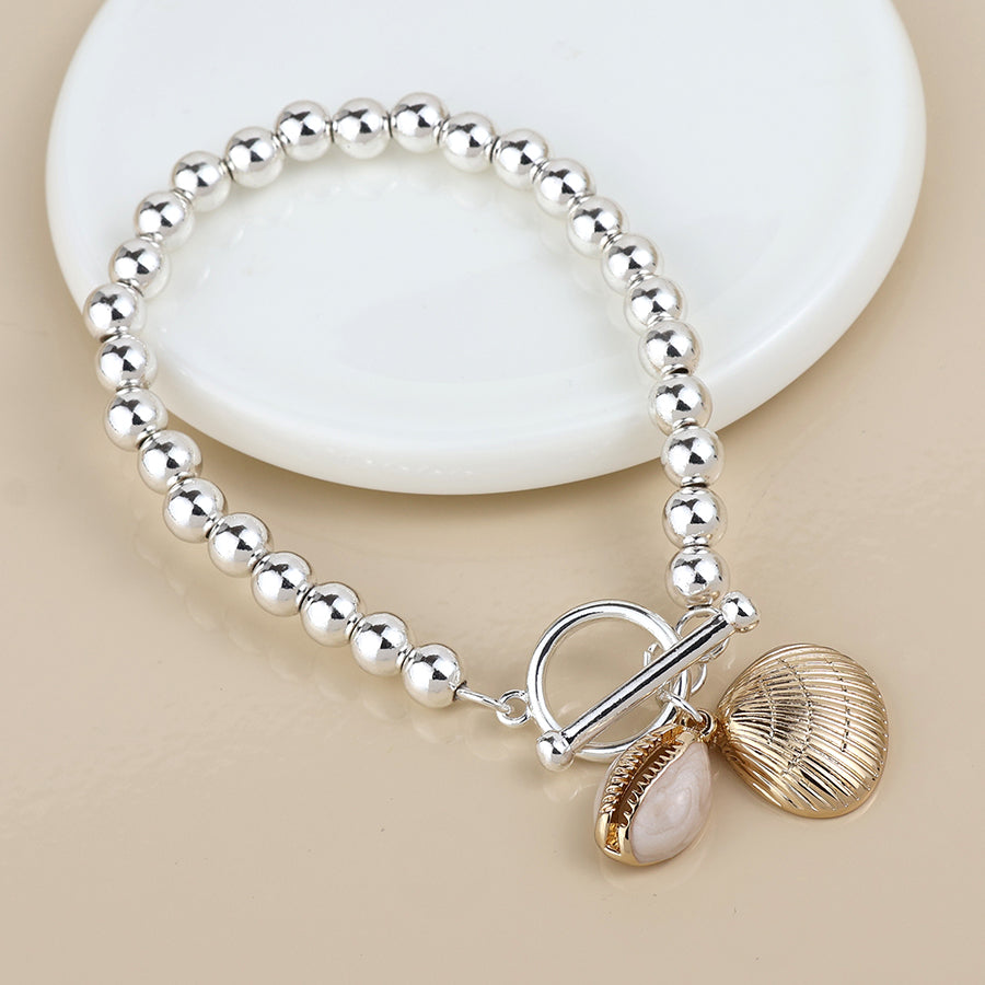 POM Silver Plated Bead, Clam Shell and Cowrie Charm Bracelet