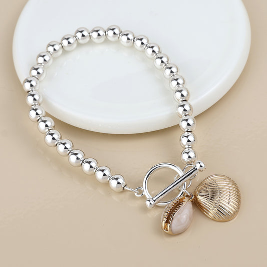 POM Silver Plated Bead, Clam Shell and Cowrie Charm Bracelet