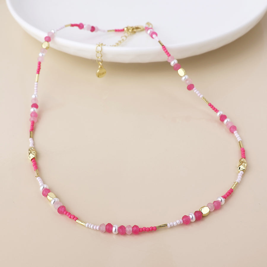 POM Pink Mix Triple Bracelet Stack with Pearl
