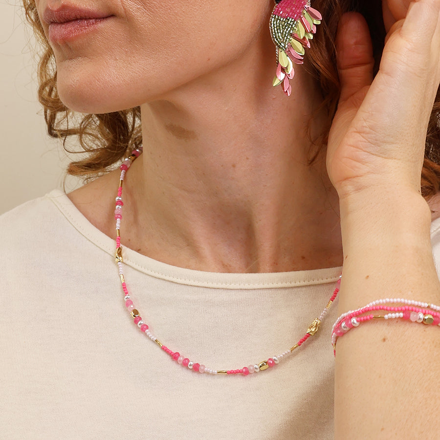 POM Pink Mix Triple Bracelet Stack with Pearl
