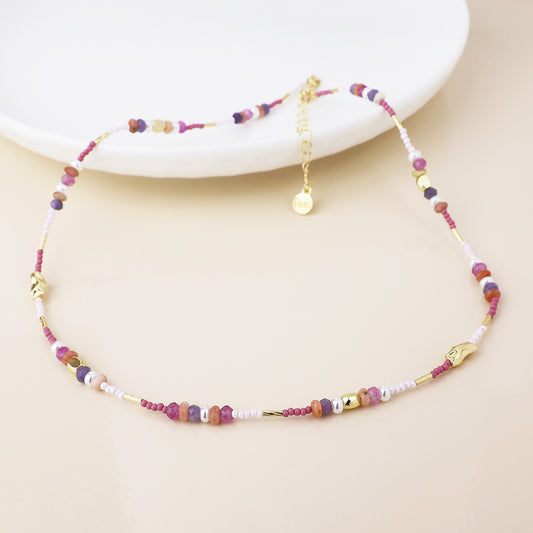 POM Mauve Mix Triple Bracelet Stack with Pearl