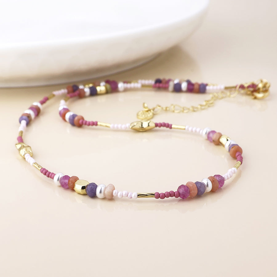 POM Mauve Mix Triple Bracelet Stack with Pearl