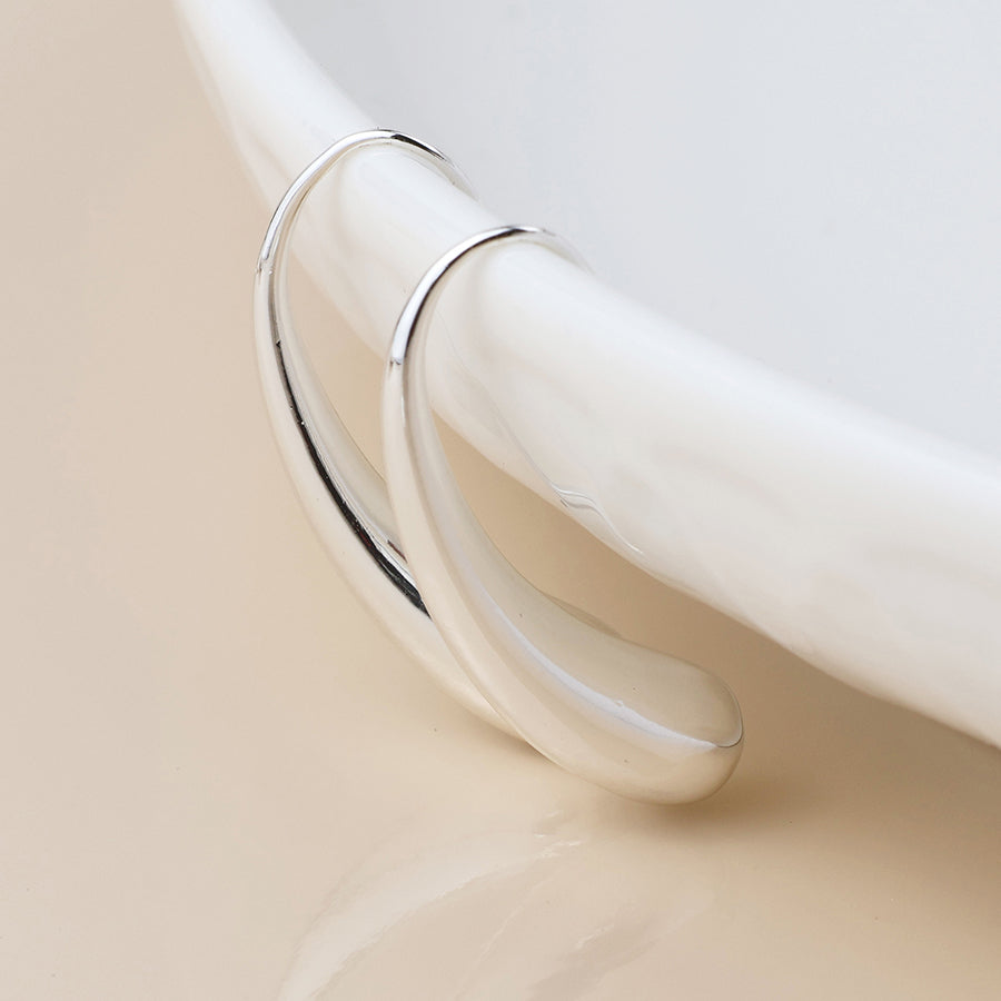 POM Silver Plated Simple Curve Earrings