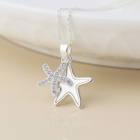 POM Silver Plated Double Starfish Necklace