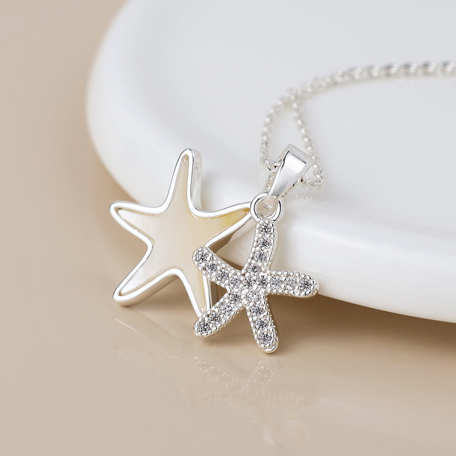 POM Silver Plated Double Starfish Necklace