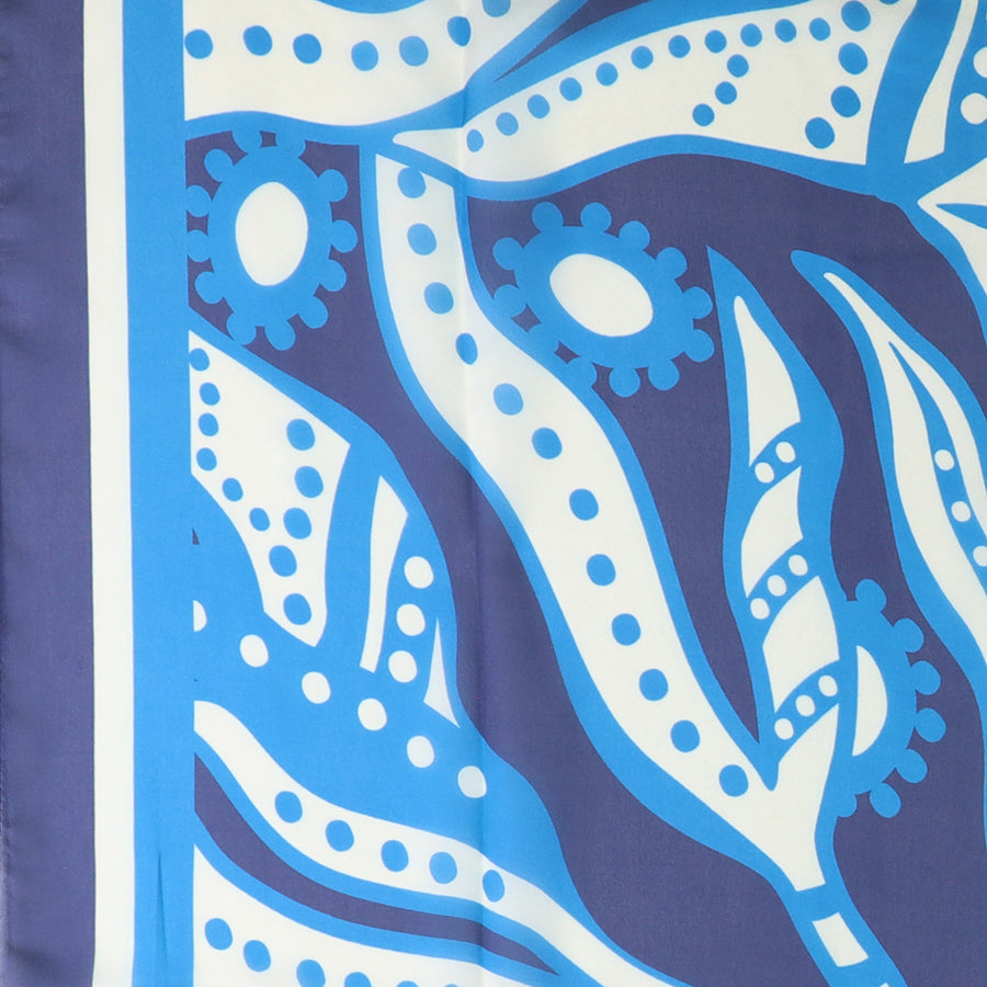 POM Recycled blue silky graphic monstera print scarf