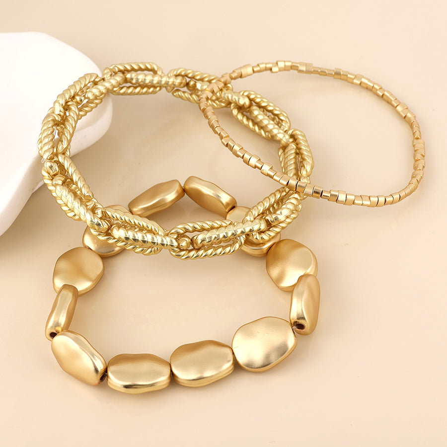 POM Ravel faux gold plated matt finish triple mixed bracelet set