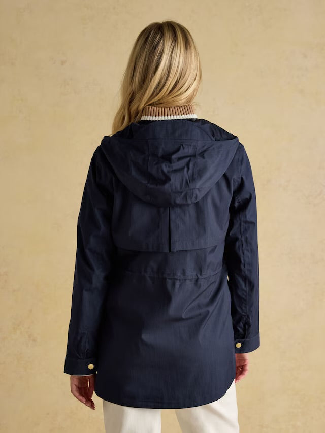 Joules Portwell Navy Blue Waterproof Raincoat With Hood and Adjustable Waist