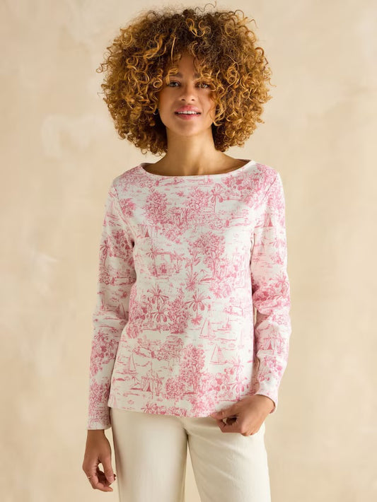 Joules Harbour Pink Toile de Jouy Boat Neck Printed Top