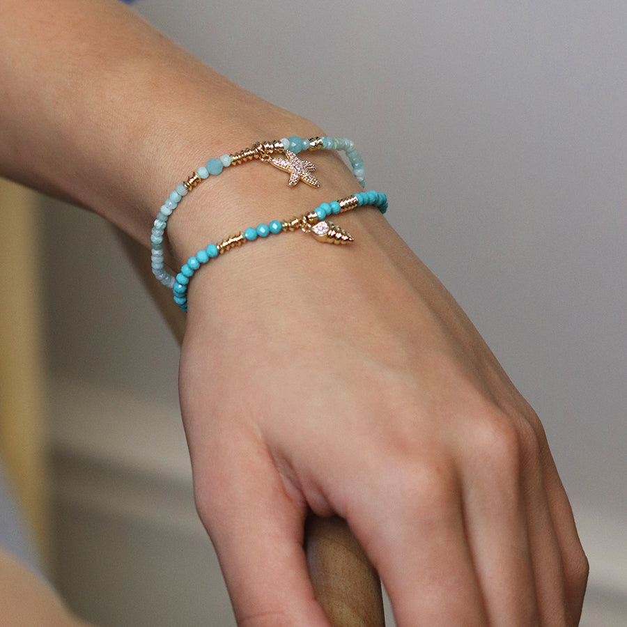 Aqua and Faux Gold Starfish Bracelet