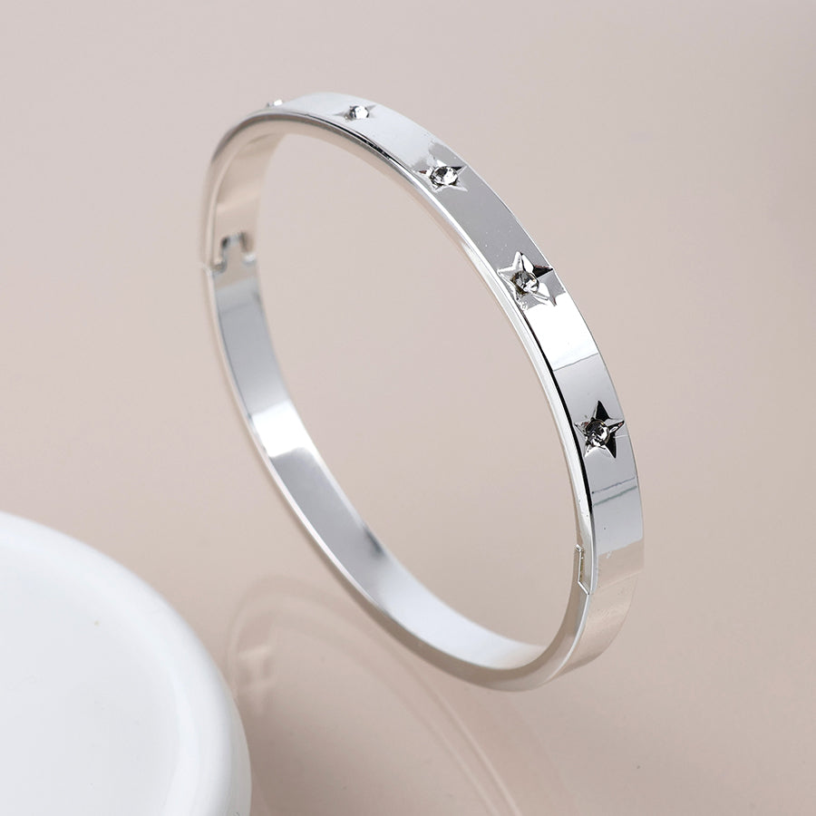 POM Silver crystal stars hinged bangle