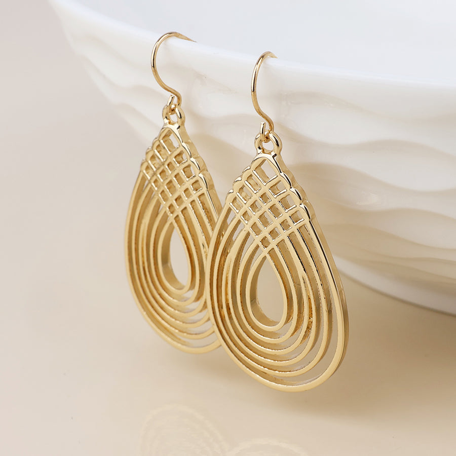POM Deco golden deco lattice teardrop drop earrings