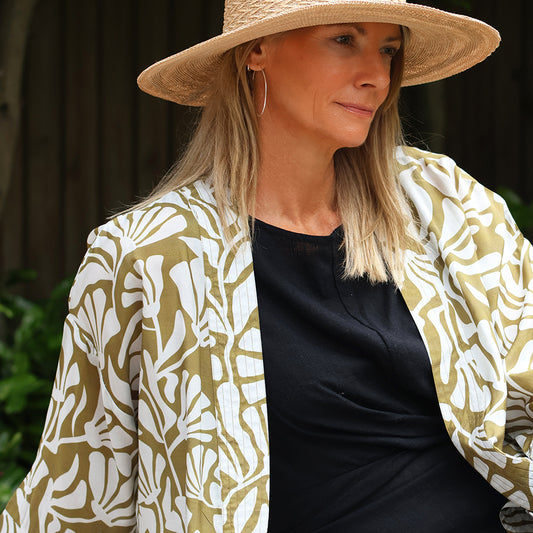 POM Olive Green Silhouette Print Kimono